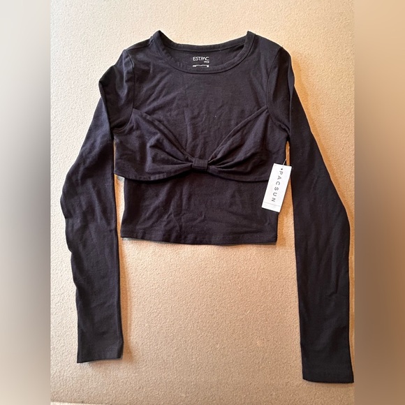 PacSun Tops - PacSun Black Long Sleeve Crop Top with criss cross front Size XS​